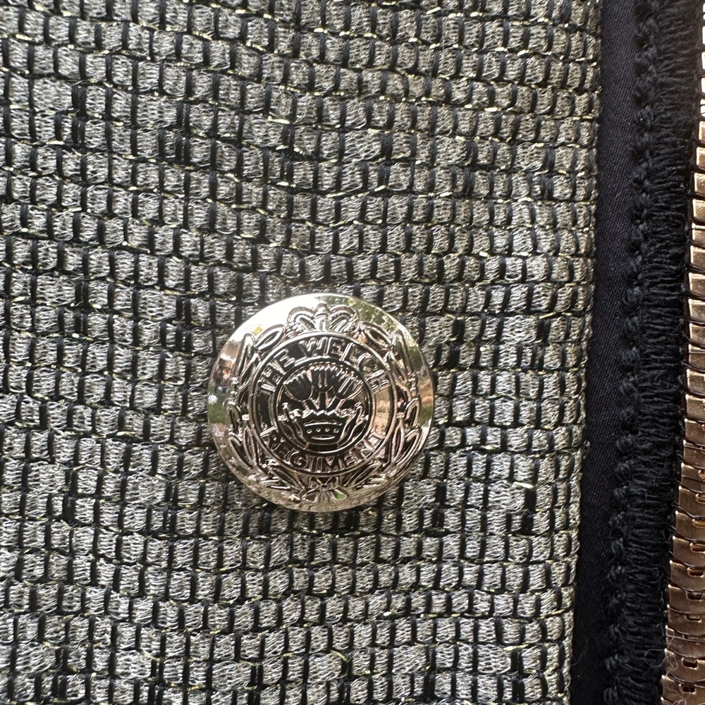 Zara Tweed Military-Style Blazer in Gray, Black & Gold Trim - Picture 6 of 9